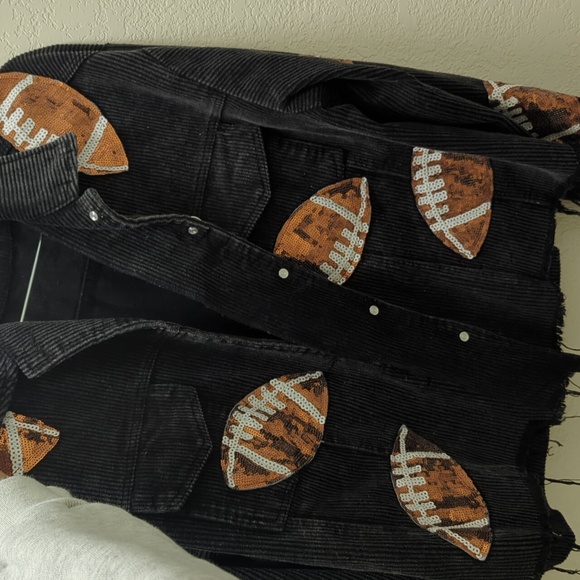 BiBi Black Corduroy Jacket with Sequin Footballs - Picture 1 of 2